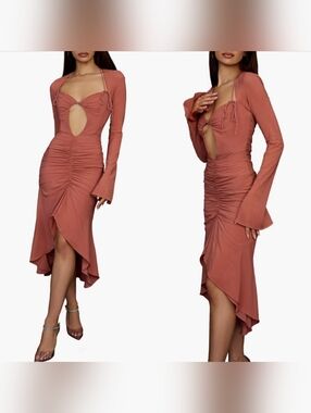 House of CB Reine Long Sleeve Silk Blend Cutout Midi Dress‼️Price is firm